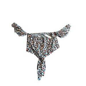 Olivaceous Shirt Womens Medium Colorful Spotted Cropped Top With Tie Boho Hippie